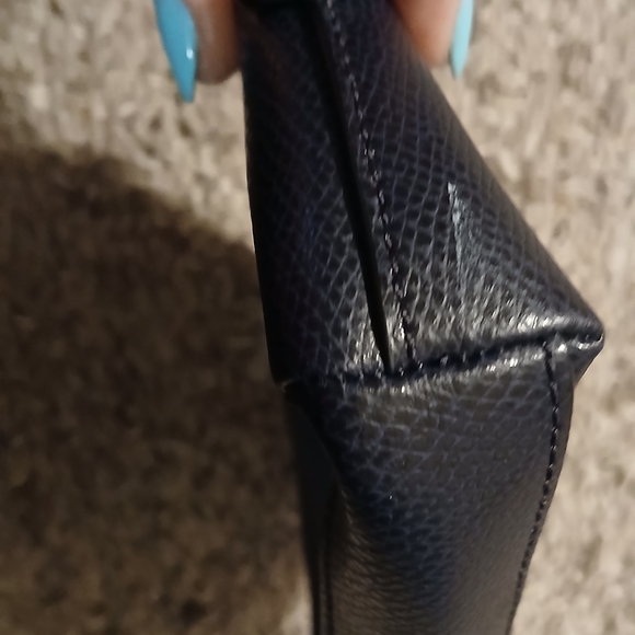 Coach Navy Pebbled Leather Bow Cosmetic Bag Pouch Clutch - Picture 6 of 9